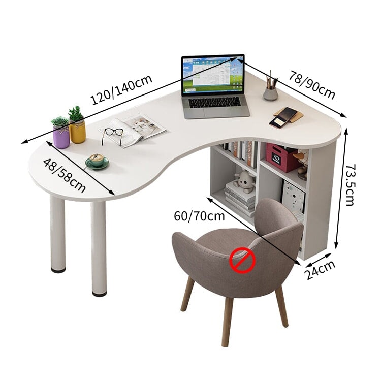 オフィスデスク　コーナーデスク　サイドラック　スチール脚　カーブ型天板　アジャスター　配線孔　ホワイト　カスタマイズ可能　BGZ-M034