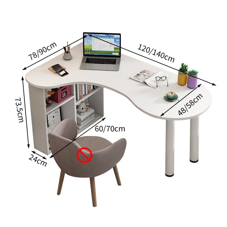 オフィスデスク　コーナーデスク　サイドラック　スチール脚　カーブ型天板　アジャスター　配線孔　ホワイト　カスタマイズ可能　BGZ-M034