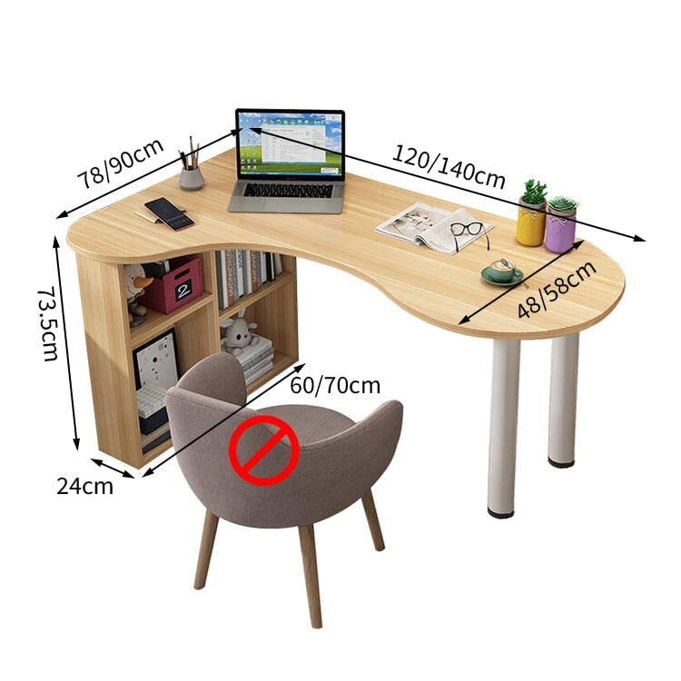 オフィスデスク　コーナーデスク　サイドラック　スチール脚　カーブ型天板　アジャスター　配線孔　ホワイト　カスタマイズ可能　BGZ-M034