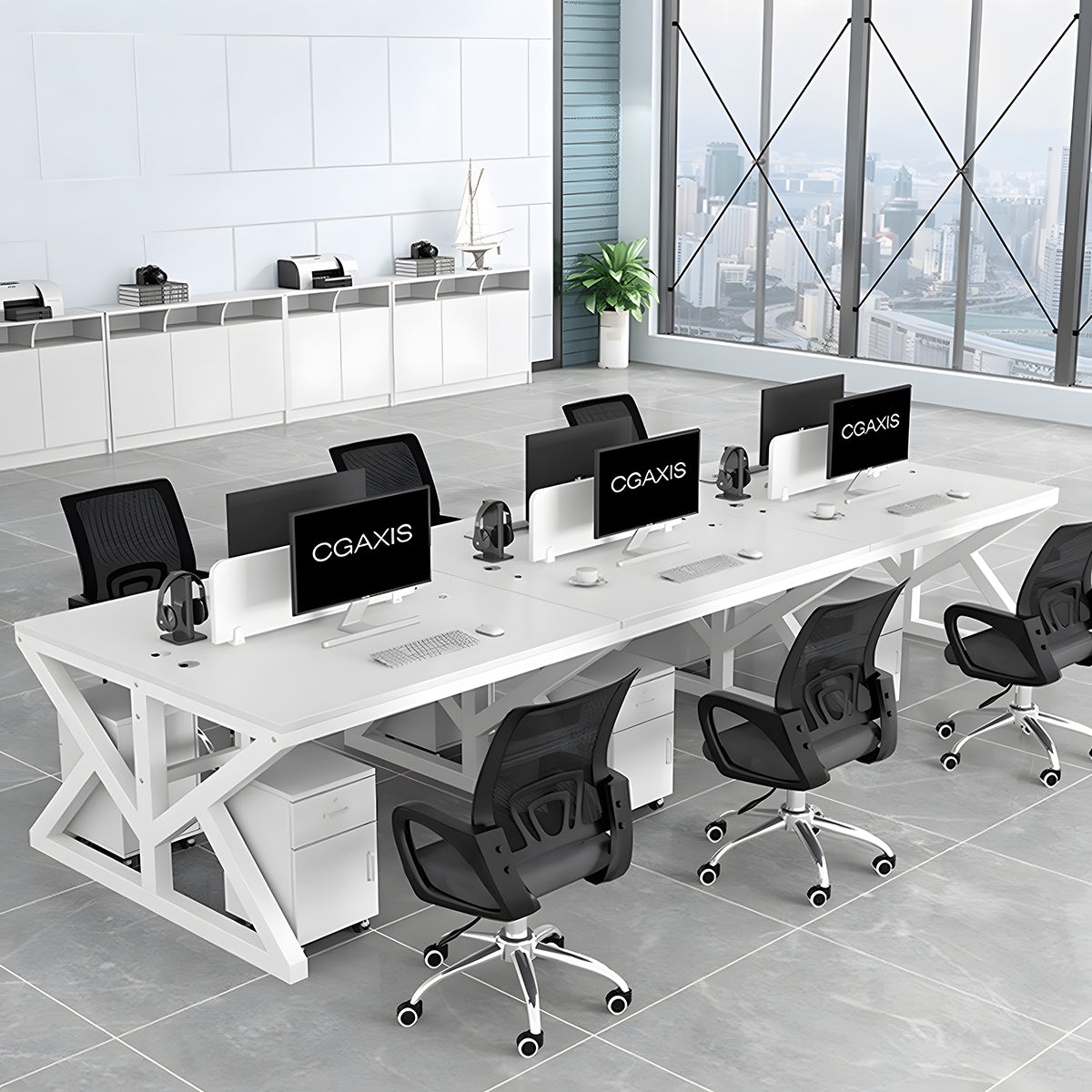 カスタマイズ対応オフィスデスク｜メラミン天板×スチール脚×パネル付きデザイン