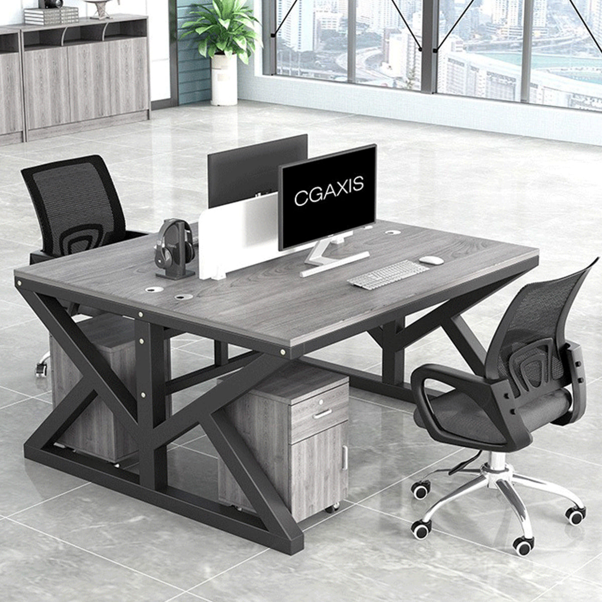 カスタマイズ対応オフィスデスク｜メラミン天板×スチール脚×パネル付きデザイン