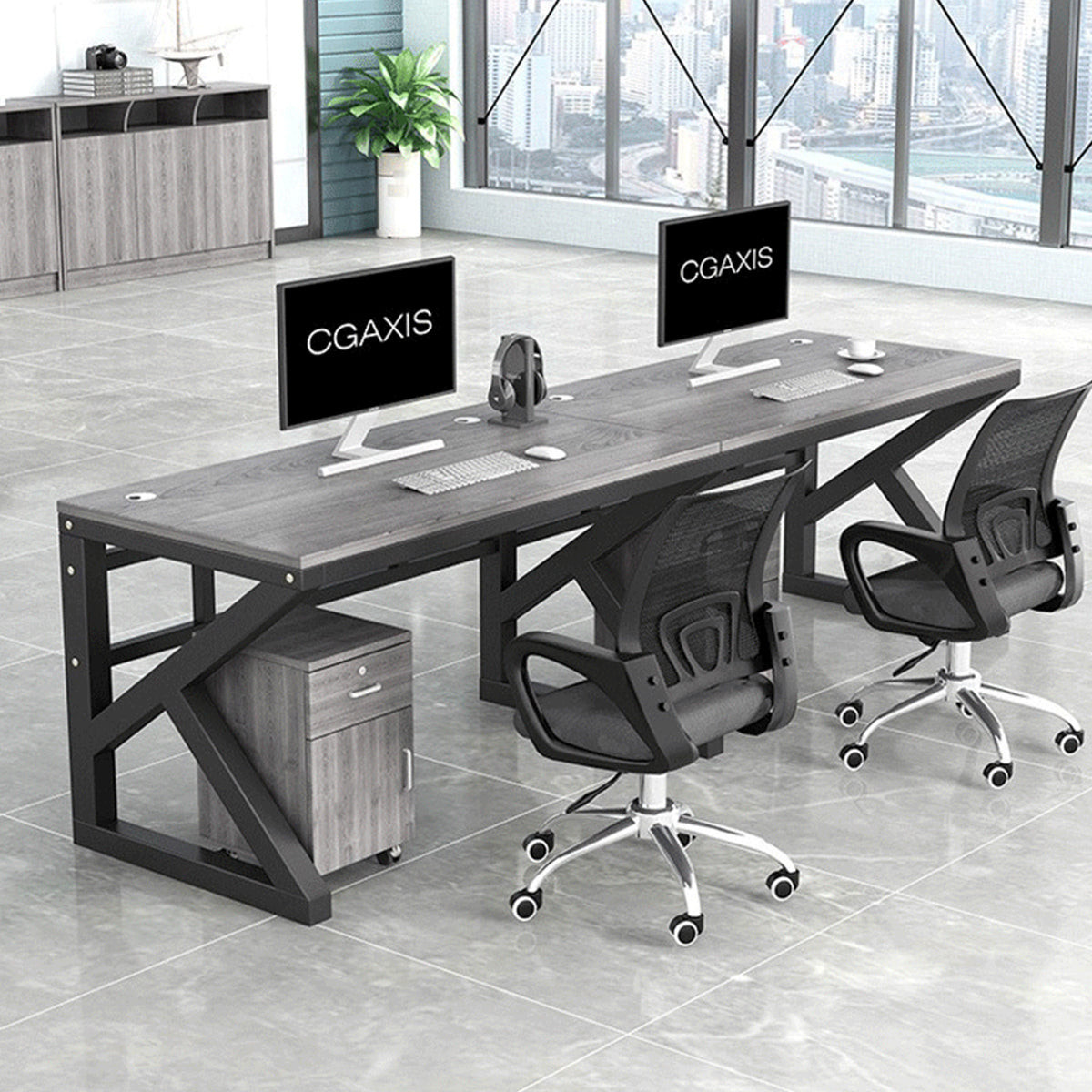 カスタマイズ対応オフィスデスク｜メラミン天板×スチール脚×パネル付きデザイン