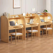 オフィスデスク　デスク　自習室用デスク　事務机　木目調　Ｒ加工　本棚　Ｒ加工　配線孔付き