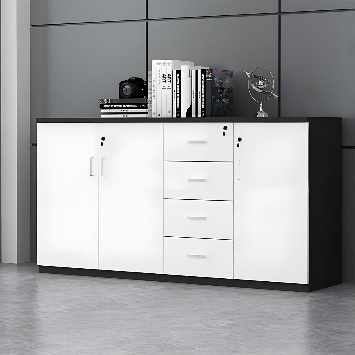 シック　洗練　おしゃれ　シンプル　エレガント　キャビネット　ローキャビネット　メラミン化粧板　錠付き　カスタマイズ可能　