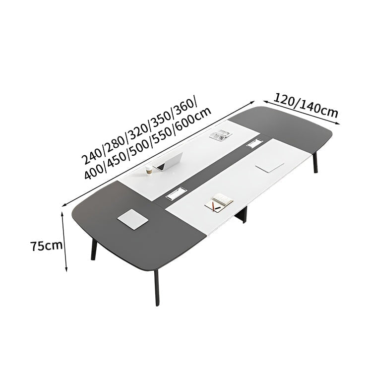 炭素鋼脚　八の字構造　安定性　開放感　Ｒ仕上げ　エコ板材　配線ボックス　テーブル　ミーティング　会議テーブル　木目調　バイカラー　落ち着き　ホワイト　カスタマイズ可能　HYZ-K-017