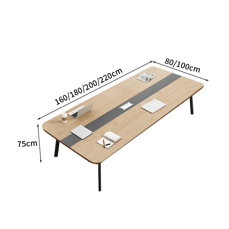 炭素鋼脚　八の字構造　安定性　開放感　Ｒ仕上げ　エコ板材　配線ボックス　テーブル　ミーティング　会議テーブル　木目調　バイカラー　落ち着き　ホワイト　カスタマイズ可能　HYZ-K-017