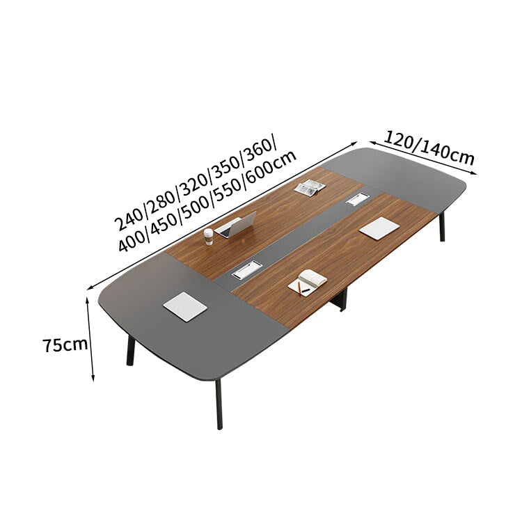 炭素鋼脚　八の字構造　安定性　開放感　Ｒ仕上げ　エコ板材　配線ボックス　テーブル　ミーティング　会議テーブル　木目調　バイカラー　落ち着き　ホワイト　カスタマイズ可能　HYZ-K-017
