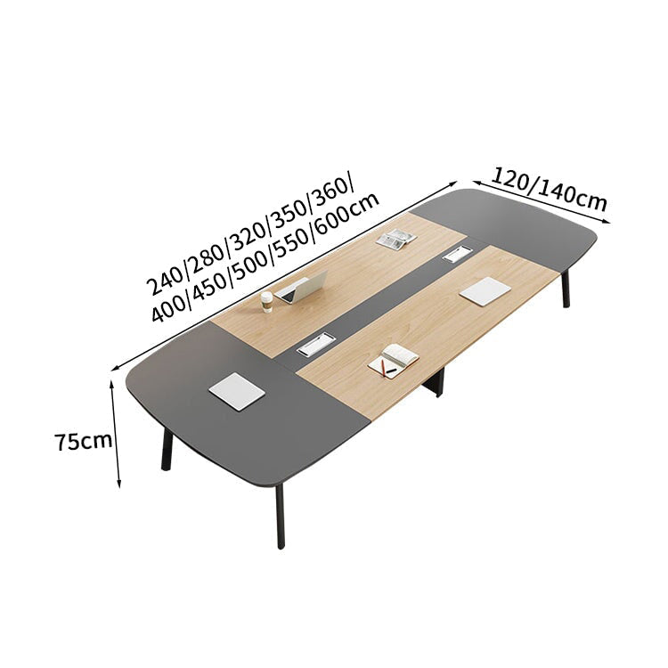 炭素鋼脚　八の字構造　安定性　開放感　Ｒ仕上げ　エコ板材　配線ボックス　テーブル　ミーティング　会議テーブル　木目調　バイカラー　落ち着き　ホワイト　カスタマイズ可能　HYZ-K-017