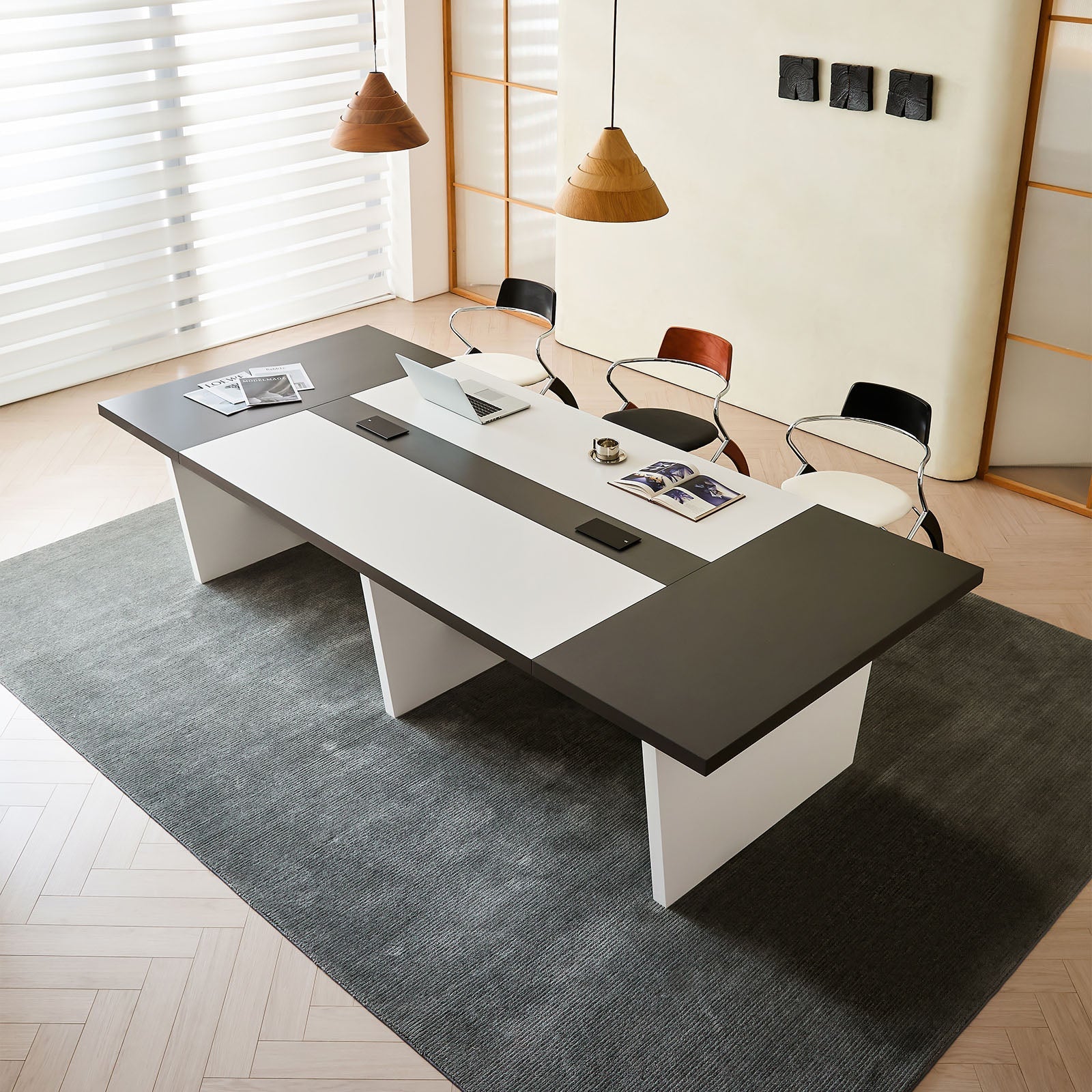 配線ボックス付き×上質デザインの大型ミーティングデスク