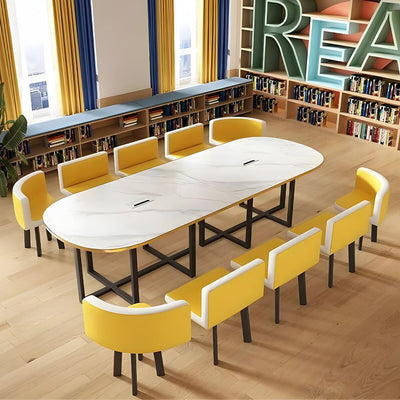 マーブル天板＆高反発チェア付き会議テーブルセット｜炭素鋼フレーム R仕上げ カスタマイズ対応