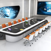 流線型　なめらか　耐久性　幅広　ゆとり　鏡面仕上げ　配線孔　テーブル　会議テーブル　おしゃれ　モダン　ホワイト　ブラック　カスタマイズ可能　HYZ-K-099