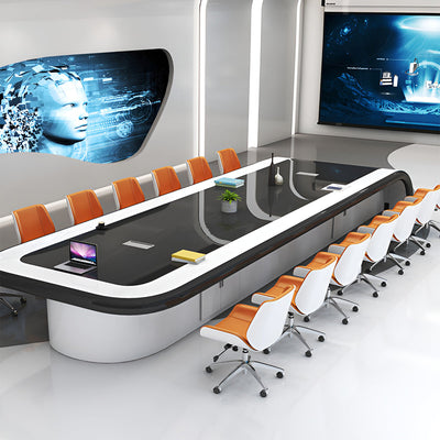 流線型デザイン × 鏡面仕上げ｜モダン会議テーブル（カスタマイズ対応）