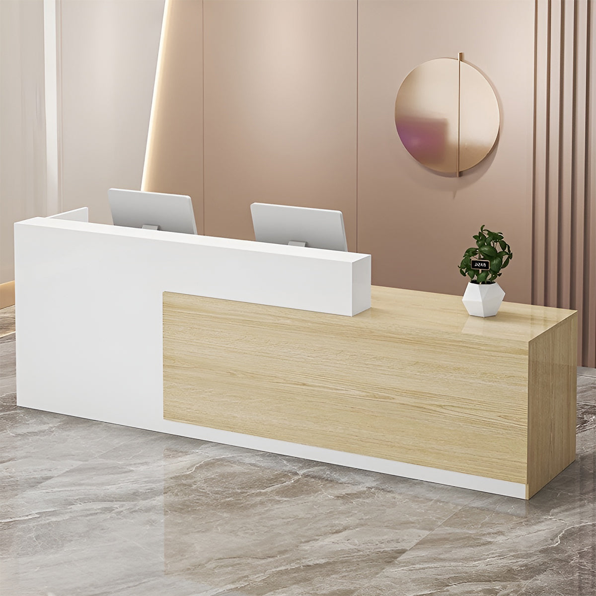 上部天板＆鍵付き収納付モダン受付カウンター｜メラミン化粧板×キーボードトレイ搭載（カスタマイズ可）