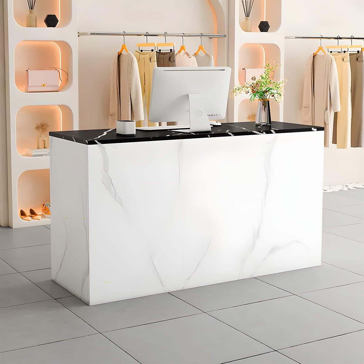 エコ板材　安全無臭　耐久性　大容量　収納　扉付き　仕切り板　カウンター　受付カウンター　レジ台　受付台　シンプル　洗練　おしゃれ　上質　カスタマイズ可能　JDT-A454　