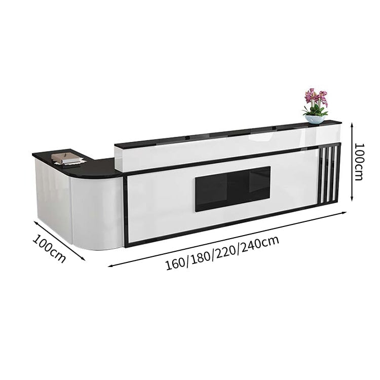 受付カウンター　L字型　ワークトップ　カウンター　マーブル模様　キーボードトレイ付き　錠付き　引出し付き　角丸　ホワイト　カスタマイズ可能　JDT-M-138　