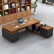 ワークデスク　オフィスデスク　重役デスク　L字デスク　木目調　大容量収納　キャビネット付き　幕板付き　鍵付き　ブラック　カスタマイズ可能　LBZ-M-082　