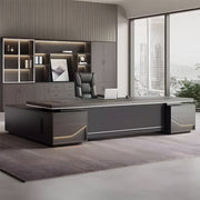 Ｌ字　幅広　分厚い天板　キャビネット　大容量　配線ボックス　通気孔　ＬＥＤライト　デスク　役員デスク　エグゼクティブ　重厚　上質　機能的　カスタマイズ可能　LBZ-C062　