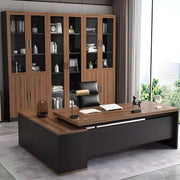 役員室用　社長室用　配線穴付き　?字　サイドキャビネット付き　幕板付き　プレジデントデスク　パソコンデスク　事務机　エグゼクティブデスク　おしゃれ　木目調　LBZ-C070　  