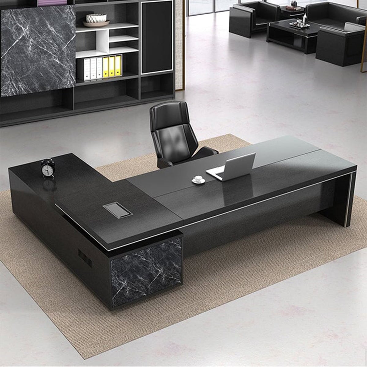 配線ボークス　PC用通気口　大容量収納　エグゼクティブデスク　役員デスク　社長机　事務机　ワークデスク　収納棚　マーブル模様　おしゃれ　ブラック　LBZ-C132　  