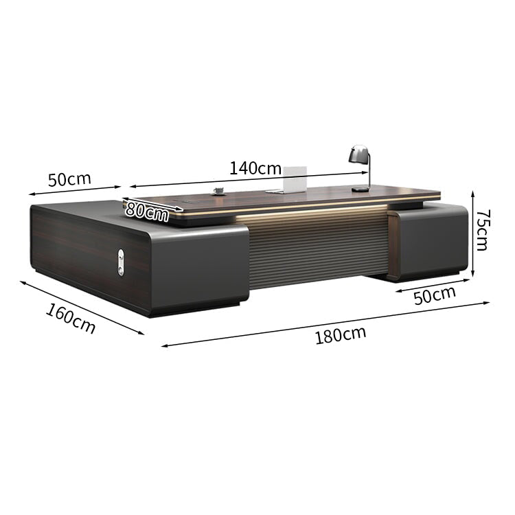 上品なエグゼクティブデスク｜ダブルサイドキャビネット｜三桁ダイヤル錠付き｜PC冷却用通気孔