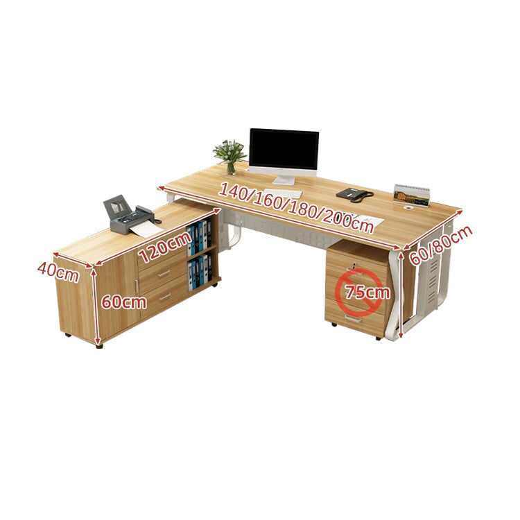 エグゼクティブデスク　役員用デスク　オフィスデスク　ワークデスク　配線孔　幕板　サイドキャビネット　鍵付き　引き出し　スチールフレーム　ホワイト　LBZ-K028