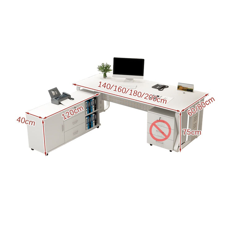 エグゼクティブデスク　役員用デスク　オフィスデスク　ワークデスク　配線孔　幕板　サイドキャビネット　鍵付き　引き出し　スチールフレーム　ホワイト　LBZ-K028