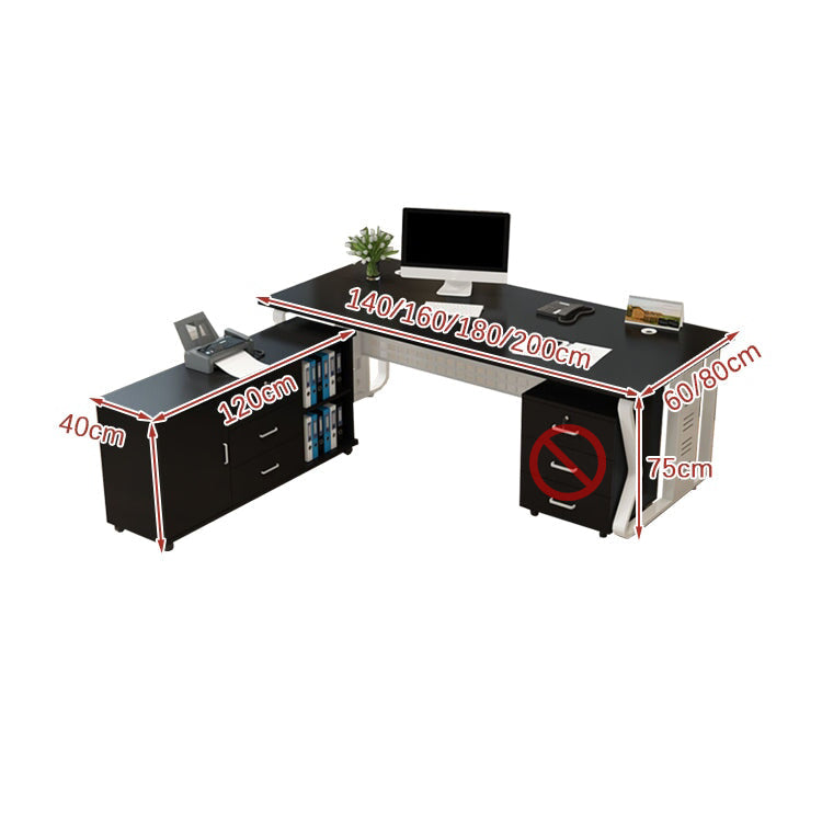 エグゼクティブデスク　役員用デスク　オフィスデスク　ワークデスク　配線孔　幕板　サイドキャビネット　鍵付き　引き出し　スチールフレーム　ホワイト　LBZ-K028