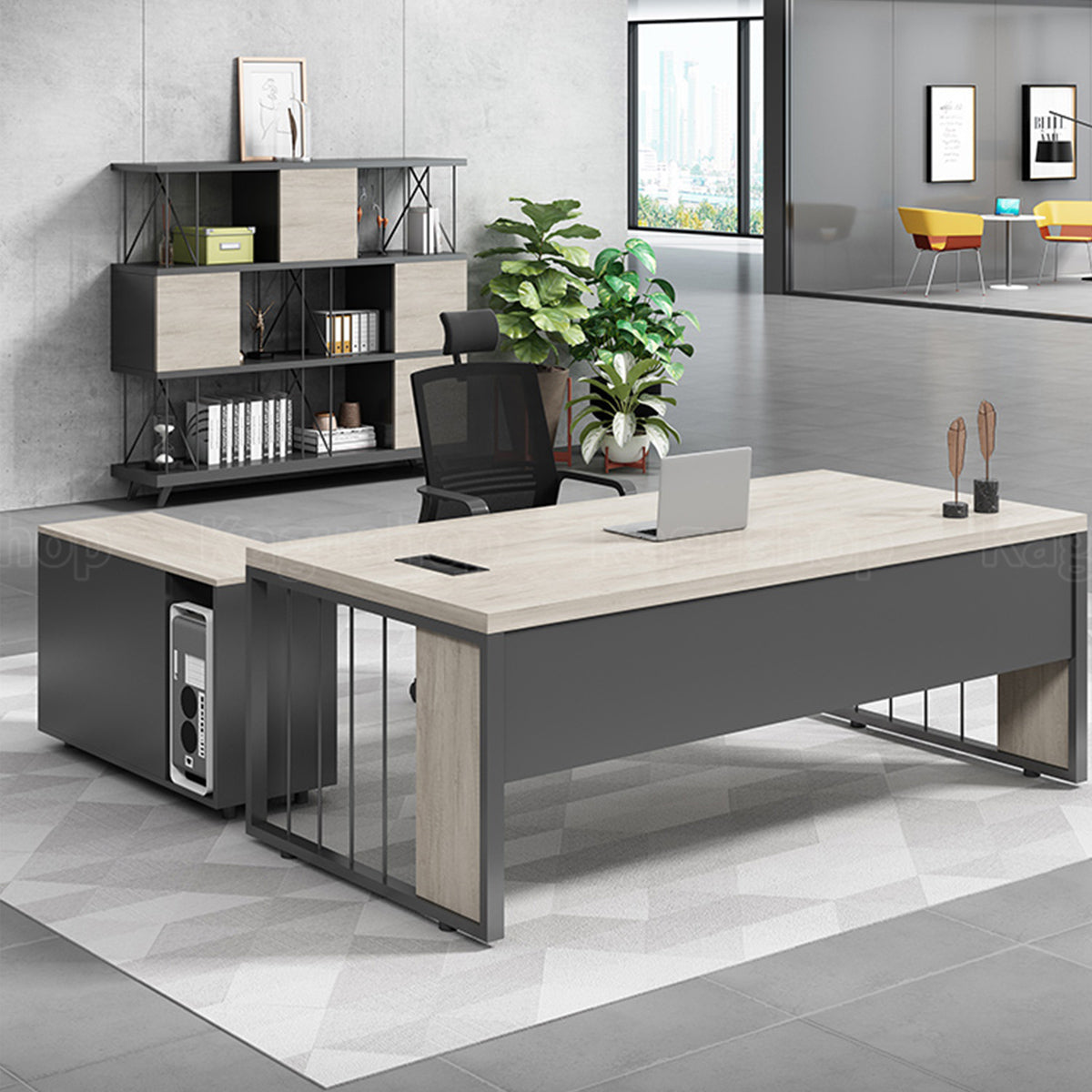 エグゼクティブデスク　役員デスク　事務机　パソコンデスク　デスク　配線ボックス　PC収納　ダイヤル錠　パーティクルボード　落ち着き　穏やか　洗練された　カスタマイズ可能　LBZ-S026