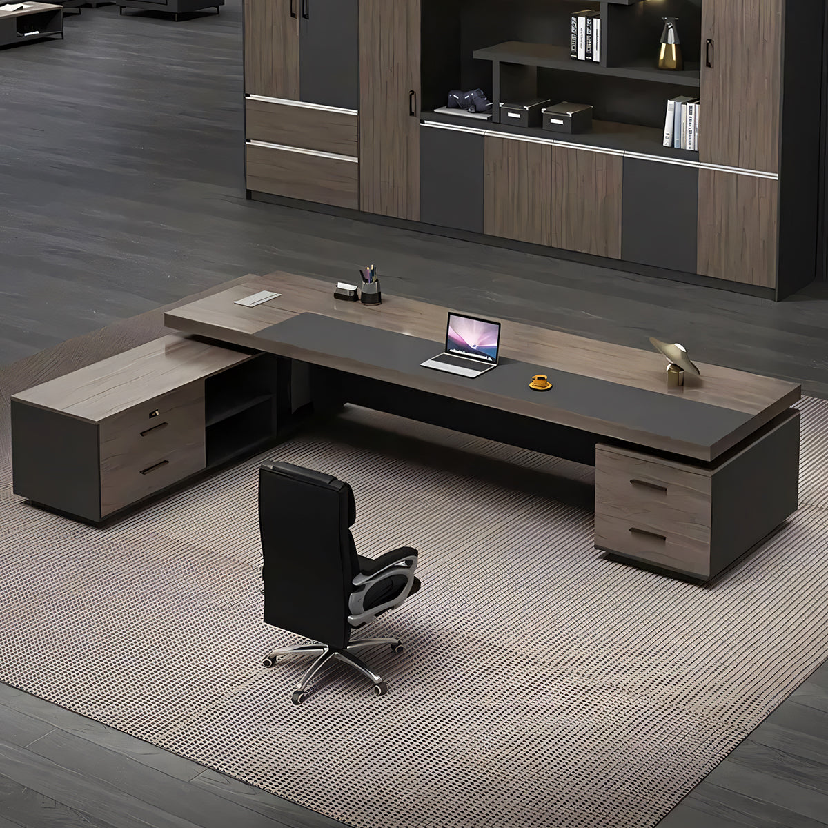 ダイヤル錠　引き出し付き　ホットメルトエッジ　エグゼクティブデスク　社長机　法人　社長室　役員用デスク　オフィスデスク　ウォールナット　カスタマイズ可能　