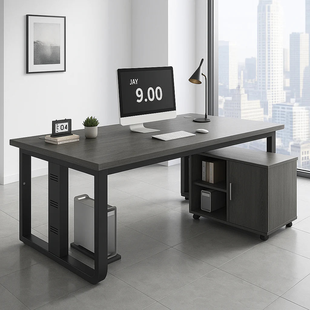 スチール脚　焼付塗装　頑丈　幕板付き　エグゼクティブデスク　社長机　社長用　広々　厚板　ブラック　ホワイト　ウォールナット　カスタマイズ可能　LBZ-T045　