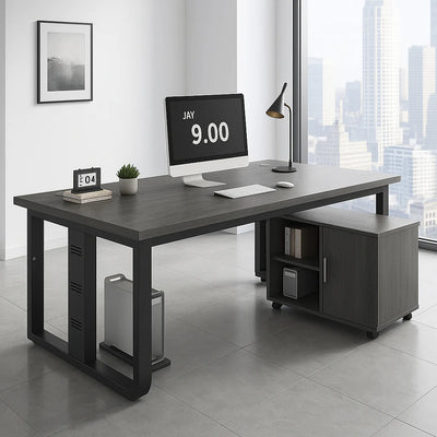 モダンエグゼクティブデスク｜木目調×スチールフレーム｜カスタマイズ対応