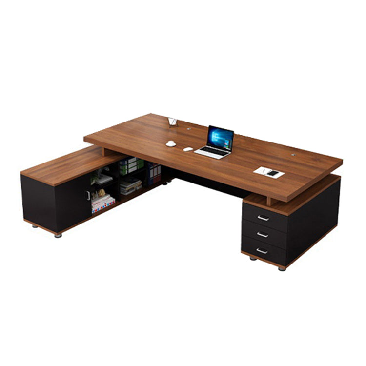 エグゼクティブデスク　Ｌ字型　メラミン化粧板　オープン収納　扉付き収納　配線孔付き　プラパート　LBZ-T123