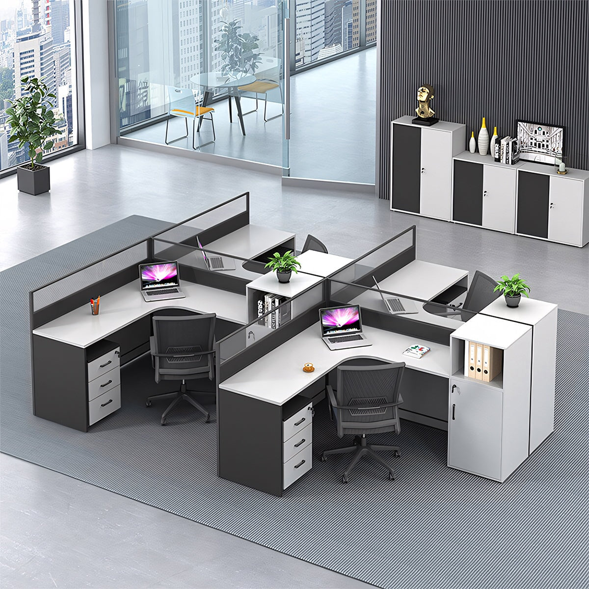 オフィスデスク　ワークデスク　事務用デスク　パソコンデスク　デスク　トップパネル　サイドキャビネット　大容量収納　ホワイト　カスタマイズ可能　BGZ-209