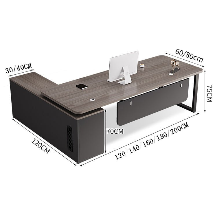 社長デスク　エグゼクティブデスク　オフィスデスク　エコ素材　Ｒ加工　配線孔付き　幕板付き　通気孔付き サイドキャビネット　オープン収納　LBZ - S012 -   