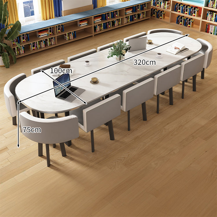 マーブル天板＆高反発チェア付き会議テーブルセット｜炭素鋼フレーム R仕上げ カスタマイズ対応