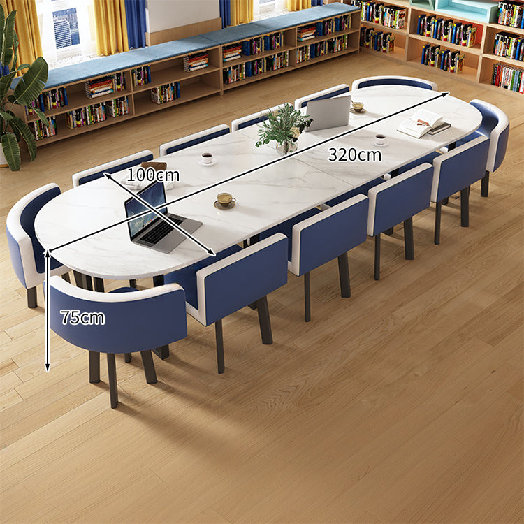 マーブル天板＆高反発チェア付き会議テーブルセット｜炭素鋼フレーム R仕上げ カスタマイズ対応