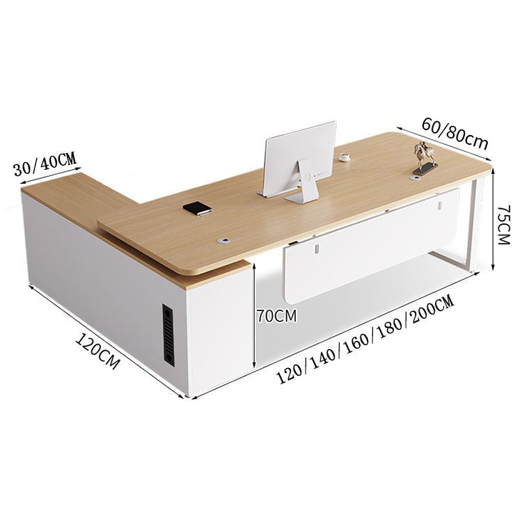 社長デスク　エグゼクティブデスク　オフィスデスク　エコ素材　Ｒ加工　配線孔付き　幕板付き　通気孔付き サイドキャビネット　オープン収納　LBZ - S012 -   