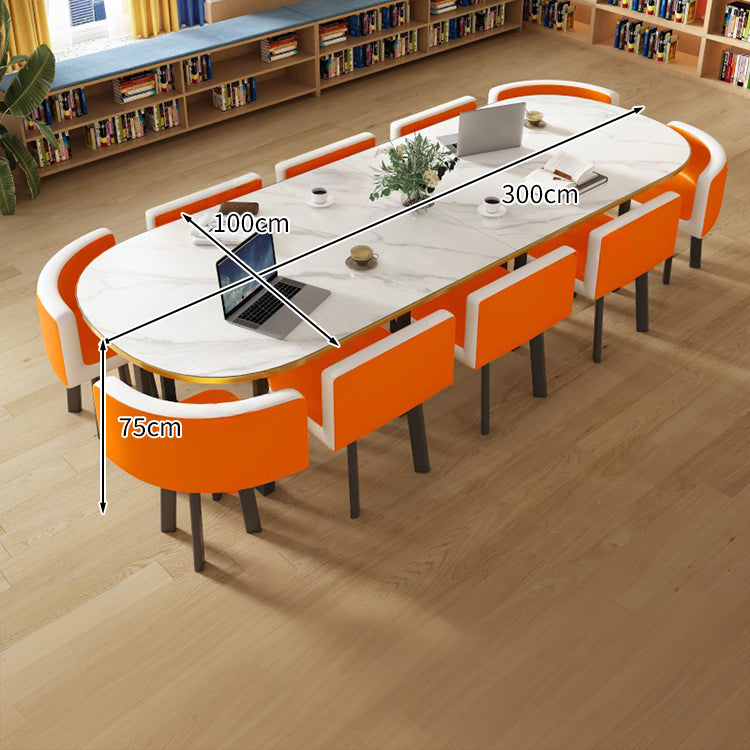 マーブル天板＆高反発チェア付き会議テーブルセット｜炭素鋼フレーム R仕上げ カスタマイズ対応