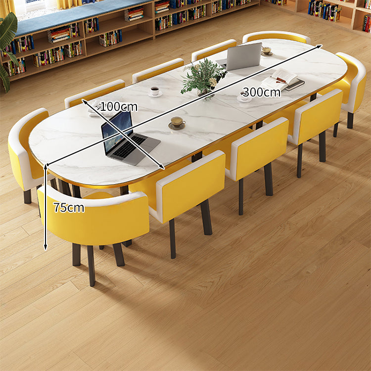 マーブル天板＆高反発チェア付き会議テーブルセット｜炭素鋼フレーム R仕上げ カスタマイズ対応