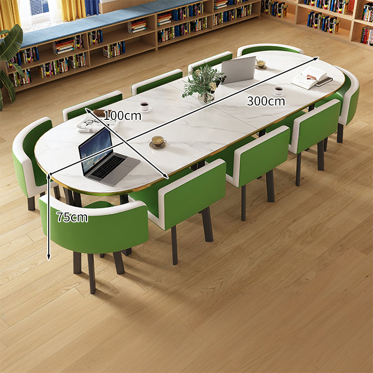 マーブル天板＆高反発チェア付き会議テーブルセット｜炭素鋼フレーム R仕上げ カスタマイズ対応