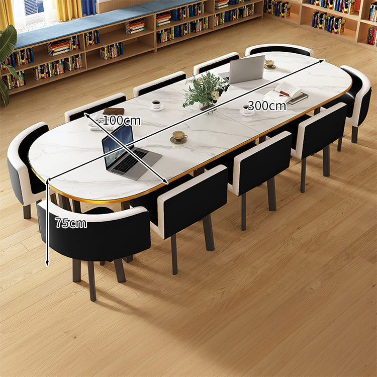 マーブル天板＆高反発チェア付き会議テーブルセット｜炭素鋼フレーム R仕上げ カスタマイズ対応