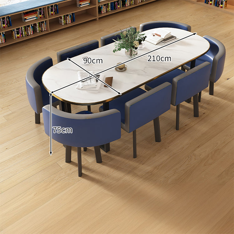 マーブル天板＆高反発チェア付き会議テーブルセット｜炭素鋼フレーム R仕上げ カスタマイズ対応