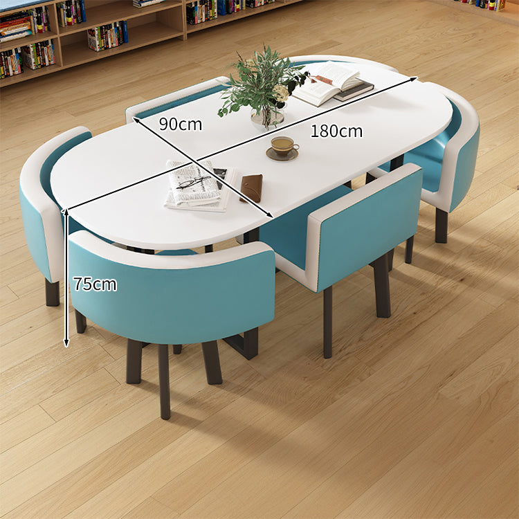 マーブル天板＆高反発チェア付き会議テーブルセット｜炭素鋼フレーム R仕上げ カスタマイズ対応