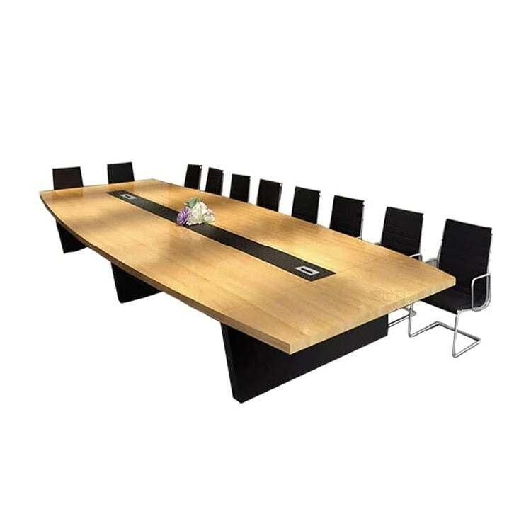 舟型会議テーブル｜5cm厚天板 × 配線ボックス × 台形脚パネル