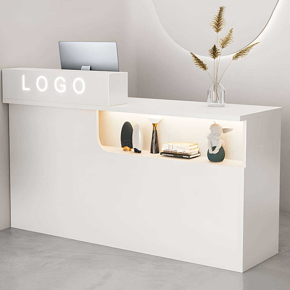シンプルモダン 受付 レジカウンター｜鍵付き引き出し 収納機能 ロゴカスタマイズ対応
