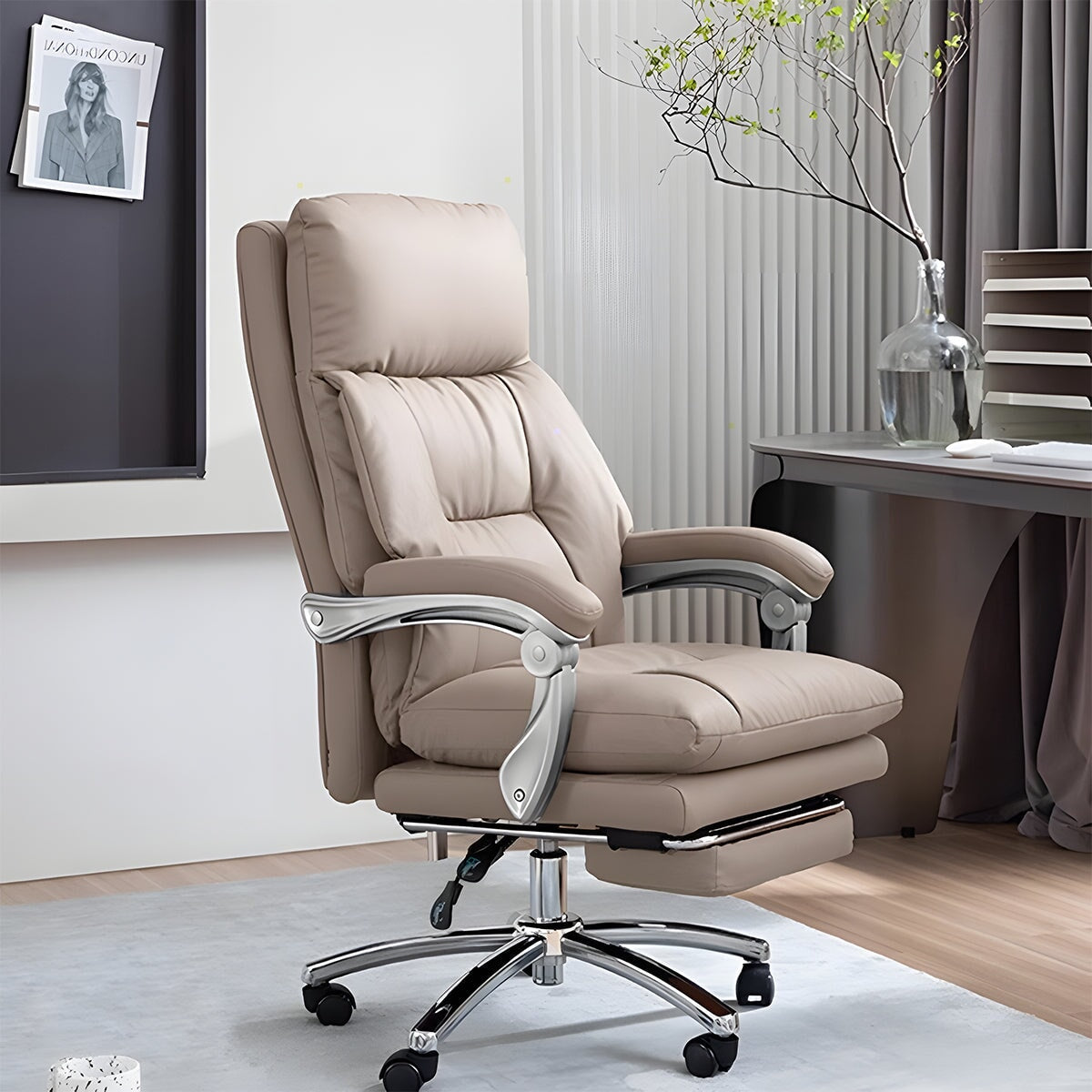 昇降回転式　リクライニング　二重クッション　ＰＵレザー　チェア　オフィスチェア　シリコンフィル　高反発ウレタン　柔らか　快適　心地よい