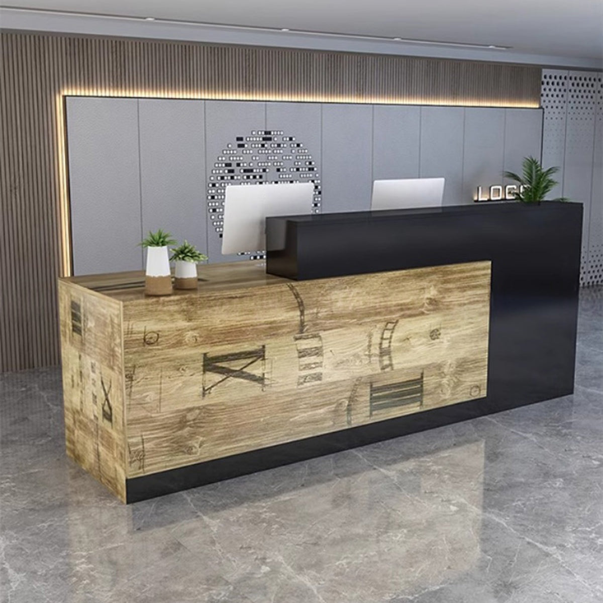 マーブル調 鍵付きレジカウンター｜引き出し付き 広々作業天板 カスタマイズ可能