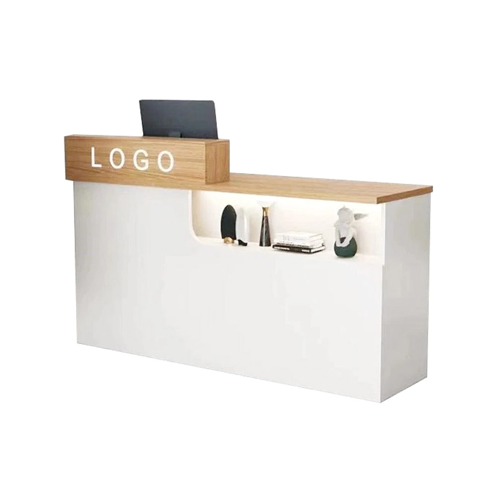 シンプルモダン 受付 レジカウンター｜鍵付き引き出し 収納機能 ロゴカスタマイズ対応