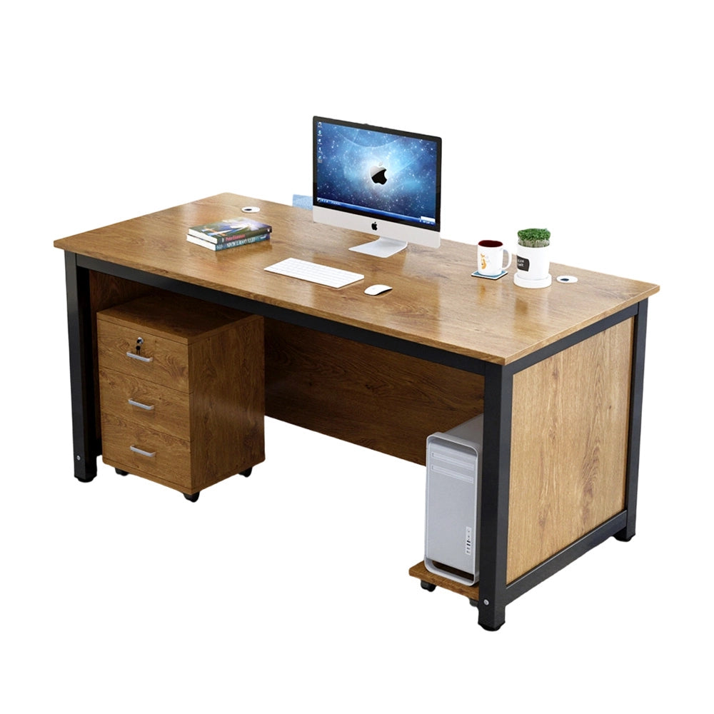 収納と機能性を兼ね備えた、木目調オフィスデスク（配線孔×鍵付き）