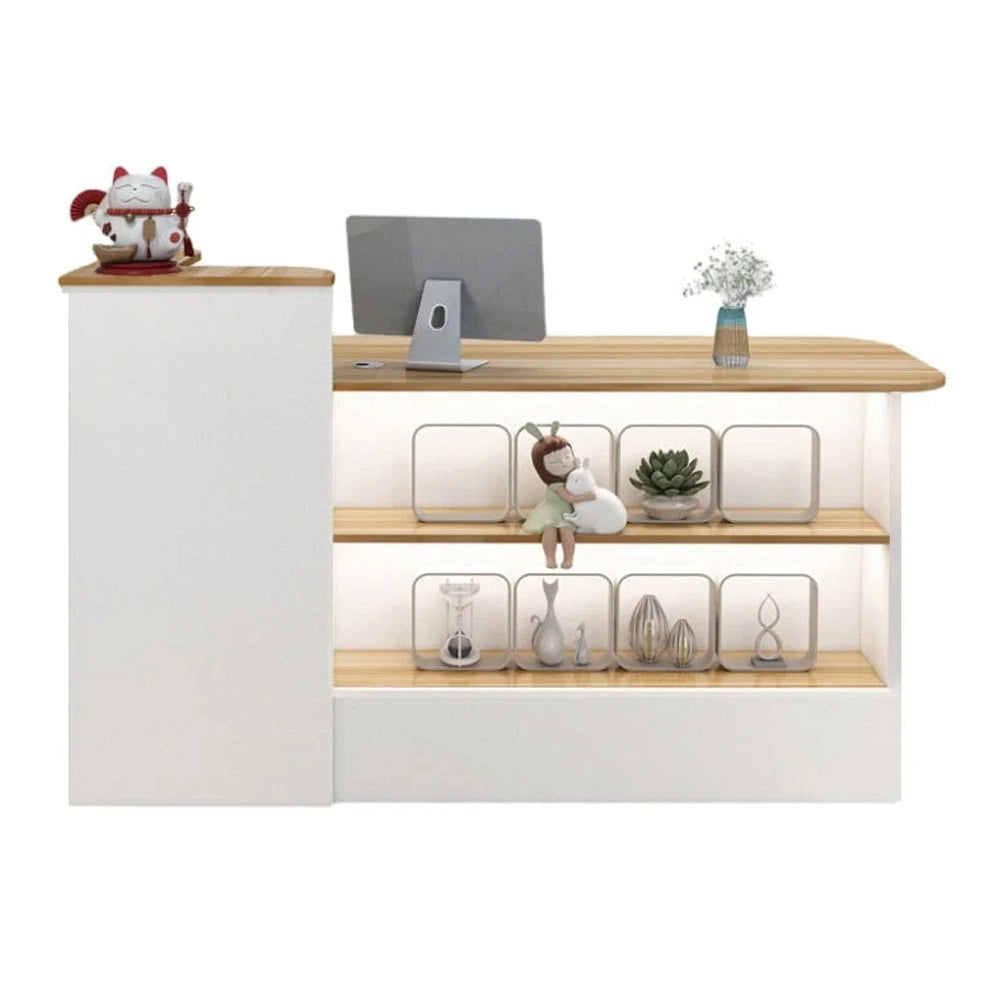 シンプルモダン受付カウンター｜鍵付き×配線穴×角丸設計×収納付き（カスタマイズ対応）